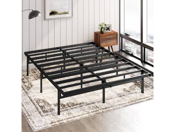 Lit Plateforme Métal 180x200 cm avec Rangement Hauteur 36 cm Cadre Sommier Acier Noir Montage Facile sans Outils Spécialisés