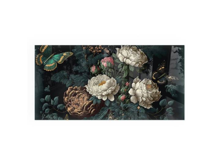 KAMINBODENPLATTE 100x50 cm - Blumenmuster mit Schmetterlingen