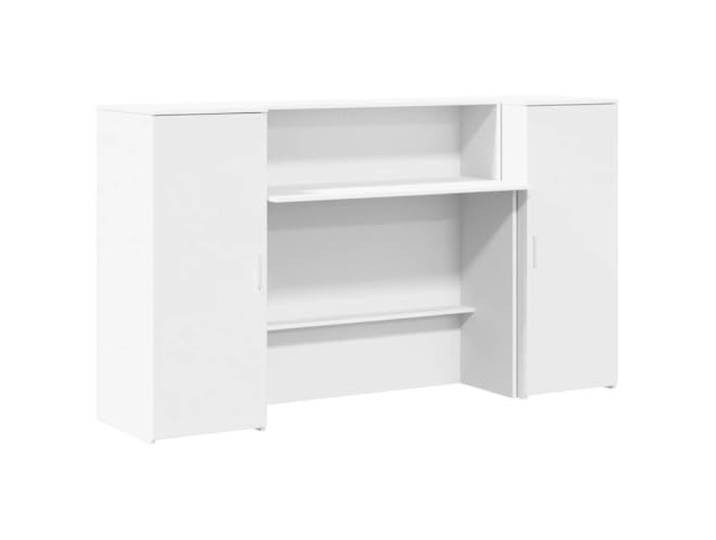 HKLGBVCR Empfangsschreibtisch, weiß, 180 x 50 x 103,5 cm, Holz Integrierte Arbeitsplatte, hohe Arbeitsplatten, Seitenteile, Aufbewahrungsschrank, einfache Installation