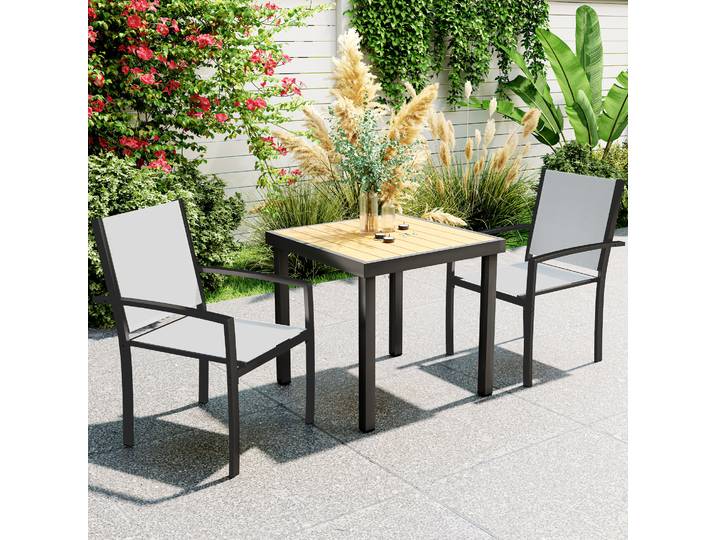 Outsunny Lot 2 Chaises Extérieur Empilables Acier Gris Clair