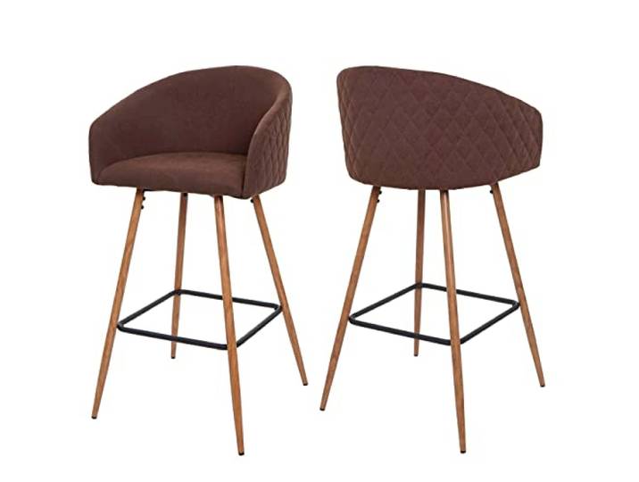 Mendler 2er-Set Barhocker HWC-D72 Metall - Stoff/Textil, braun