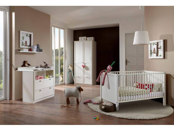 Babyzimmer-Komplettset WIMEX Helsingborg , weiss (alpinweiß), B/H: 70cm x 140cm, Holzwerkstoff, Schlafzimmermöbel-Sets, Babyzimmer-Komplettset, Bett + Wickelkommode + 2 trg. Schrank