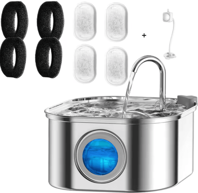 Inspire Curations PureFlow 3L Stainless Steel Pet Water Fountain pet Water Sensor B no 5v 1a Usb Plug