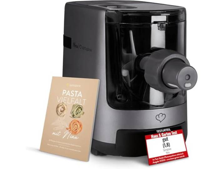 SPRINGLANE Nina elektrische Nudelmaschine mit integrierter Waage – 7 Pastaaufsätze, 180 W, 600 g Teig – frische Nudeln in unter 30 Minuten automatisch zubereiten