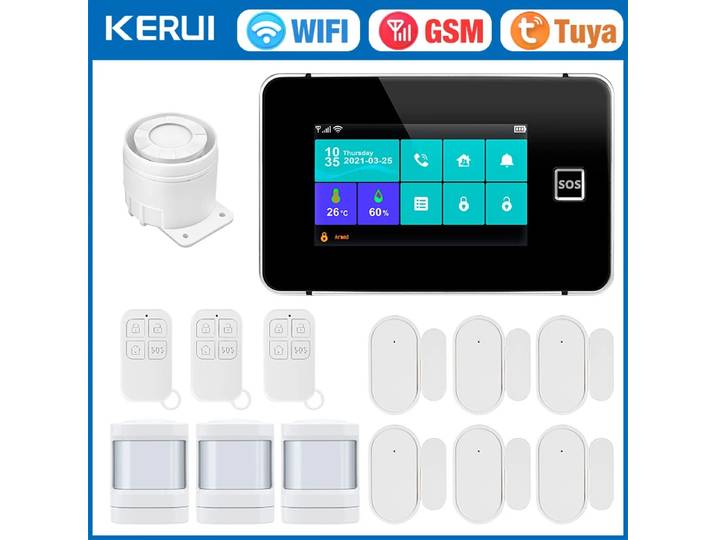 KERUI G60B 2G WIFI GSM système d'alarme 4.3 pouces écran tactile panneau Tuya alarme maison intelligente avec affichage de la température et de l'humidité pour la maison