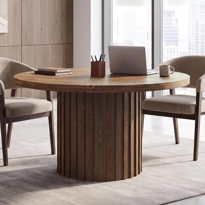 YUZHOU 47-Inch Round Conference Table, Solid Wood Office Table for 4-6