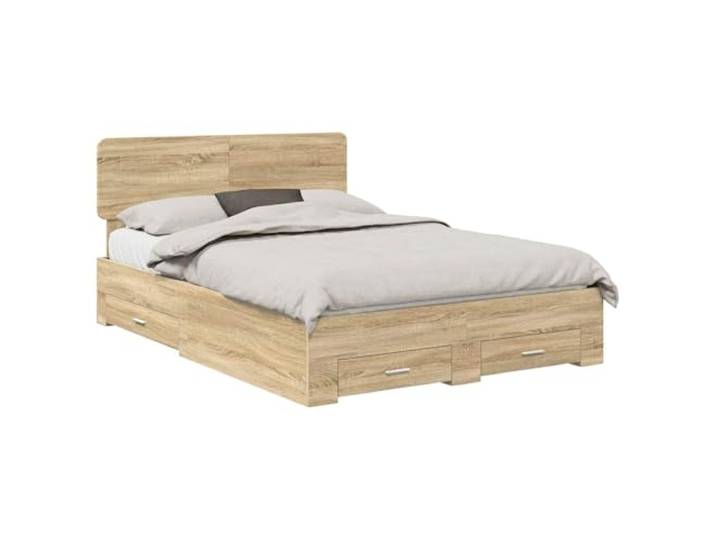 HMDNGOUT Bettgestell mit Stauraum Holzwerkstoff Bettrahmen mit Kopfteil Sonoma-Eiche 140x190 cm, modernes Design mit Schubladen, stabile Lattenbasis, Pflegeleichte Oberfläche