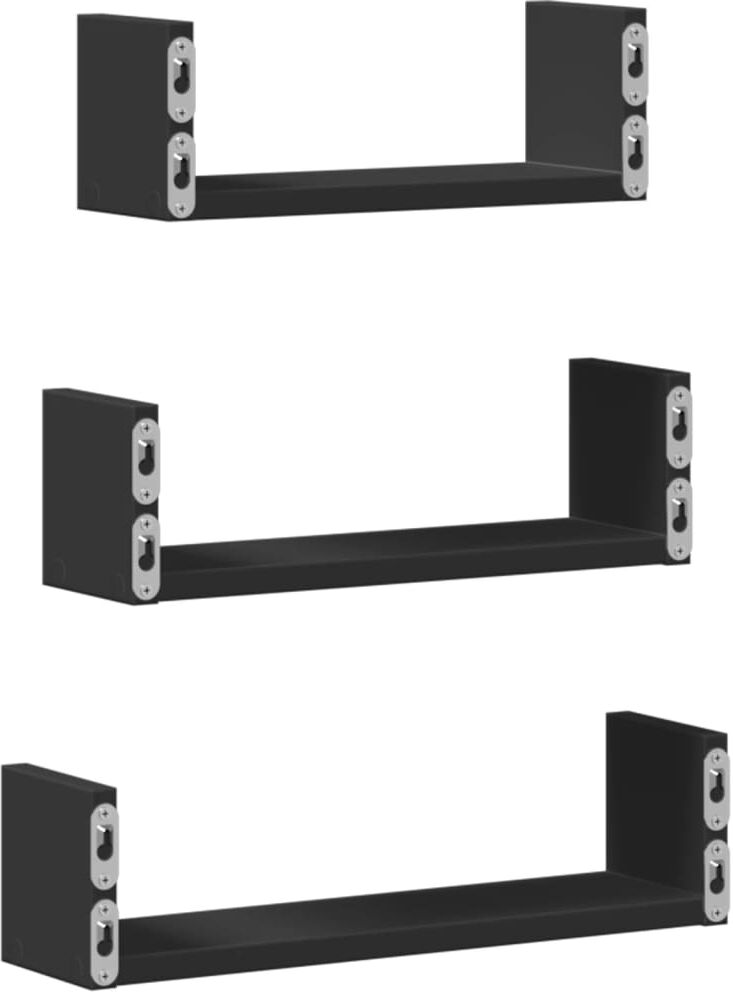 vidaXL Étagères murales 3 pcs noir bois d'ingénierie