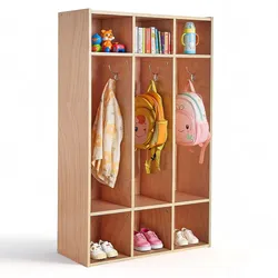 VEVOR Offener Kinderkleiderschrank aus Sperrholz, Kindergarderobe mit 6 Haken & 9 Fächern (3 Groß + 6 Klein), Garderobenregal & Aufbewahrungsregal für Kinderzimmer Zuhause Kindergarten Kita