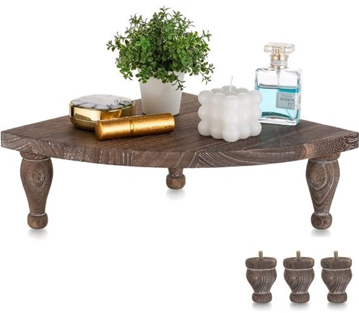 Decoratief houten dienblad met standaard in bruin, Vintage rustiek serveerblad voor keuken en badkamer