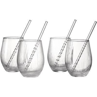 Gläser-Set RITZENHOFF & BREKER "Spritz, Longdrinkglas", transparent (transparent, riffeloptik), B:9cm H:12,5cm Ø:9cm, Glas, Trinkgefäße, inkl. Glas-Trinkhalme, 590 ml, spülmaschinenfest