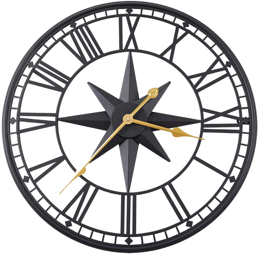 Borough Wharf Metal Minimalist Roman Numerals Wall Clock Black 60cm W X 60cm H X 0.5cm D