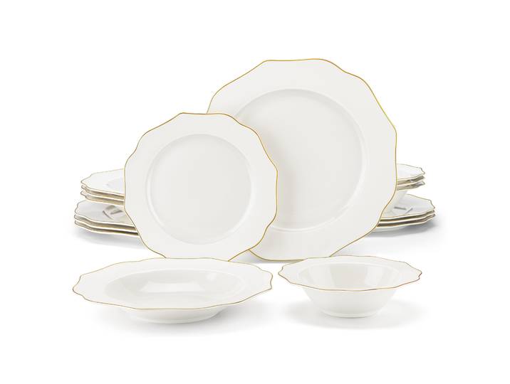 MALACASA 16/32 pièces ensemble de vaisselle en porcelaine blanche à bord doré européen nordique avec bol, dîner, dessert et assiettes à soupe pour 4/8