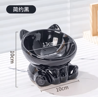 Inspire Picks Elevated Ceramic Cat Bowl With Diagonal High Feet Neck Protection Design black