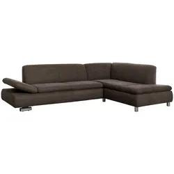 ECKSOFA mit Ottomane rechts Kaye Flachgewebe schoko