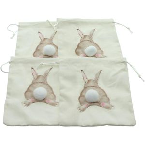 Frank-Flechtwaren Geschenktüte 770448, Hoppelhase, Stoffbeutel natur mit Hasenmotiv, 15 x 17cm, 4 Stück