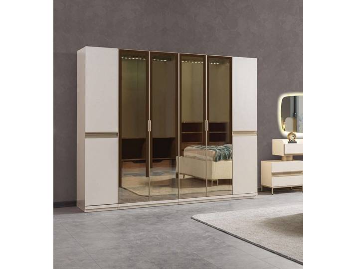 Xlmoebel Kleiderschrank XLMOEBEL Eckkleiderschrank beige mit Glas und integrierter Beleuchtung (Kleiderschrank, 1-St., Kleiderschrank) Made in Europa