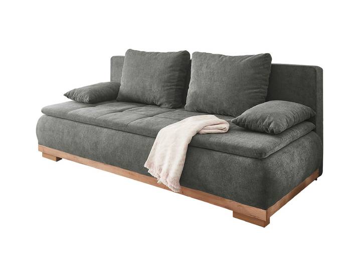 Schlafsofa grau Bettkasten ausziehbar Federkern 208 cm - AMBRA