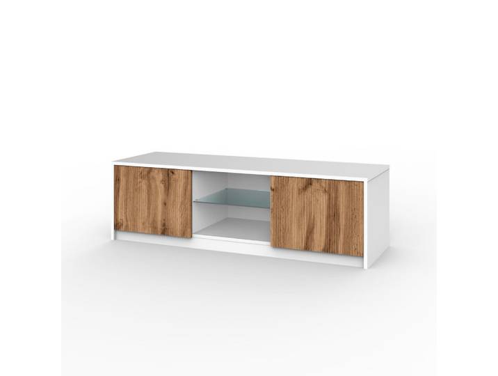 Meuble TV en mélamine et MDF blanc/chêne