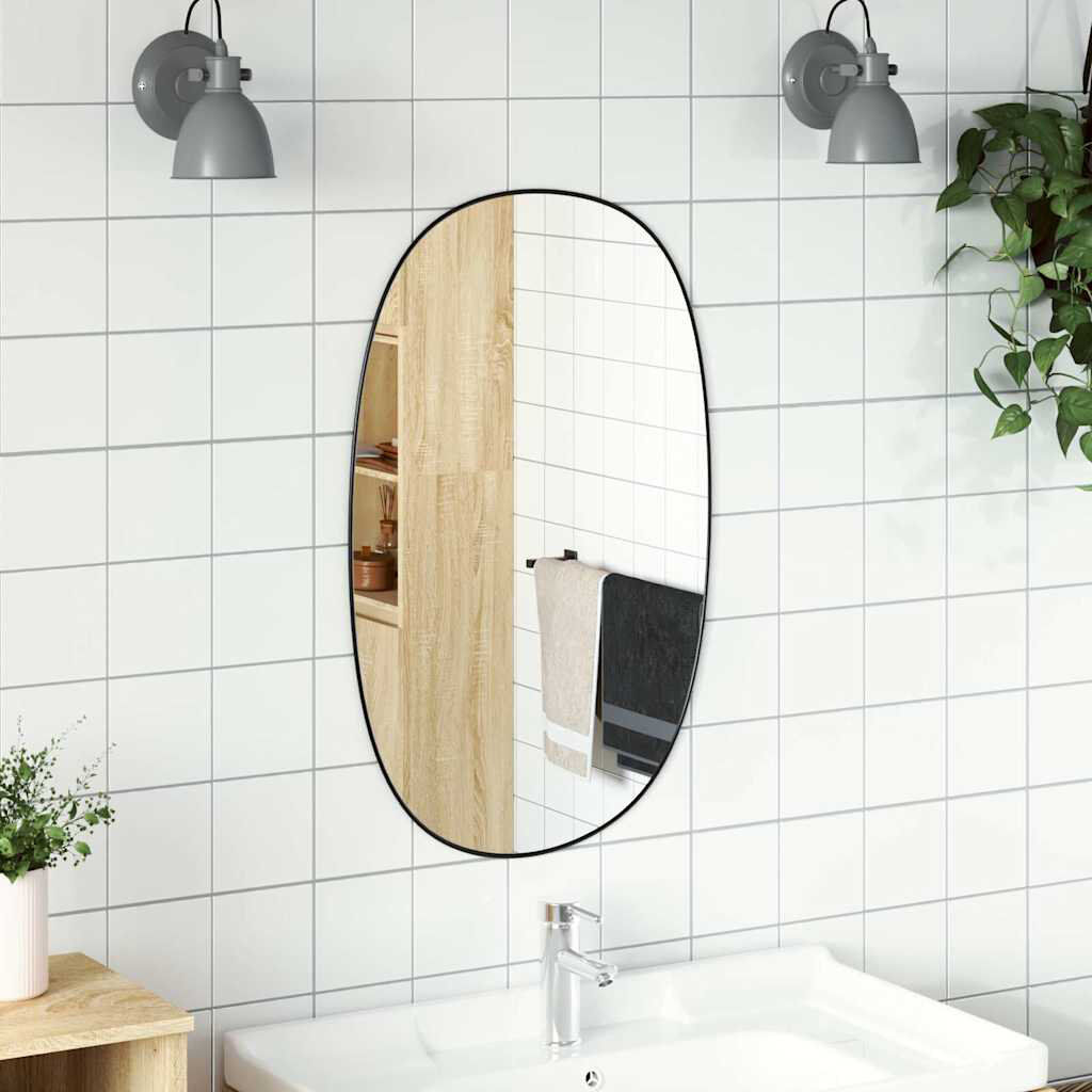 17 Stories Plastic Oval Wall Mirror Black 70 cm H x 45 cm W