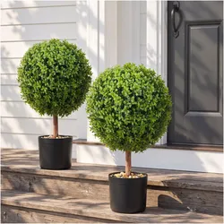 VEVOR 2x Buchsbaumkugel Künstlich 559mm Garten Deko Buchsbaum im Blumentopf Kugel künstlich Buchskugel Kunstpflanze aus PE, Holz, PP inkl. 4 Stk. Dekorative Schmetterlinge und 10 Stk. Ersatzblätter