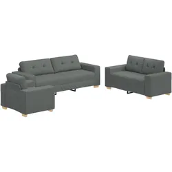 vidaXL 3-tlg. Sofagarnitur mit Kissen Dunkelgrau Stoff