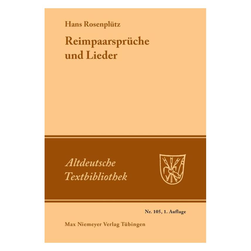 Niemeyer, Tübingen Reimpaarsprüche und Lieder (Deutsch, Softcover, Hans Rosenplüt) (55618921)