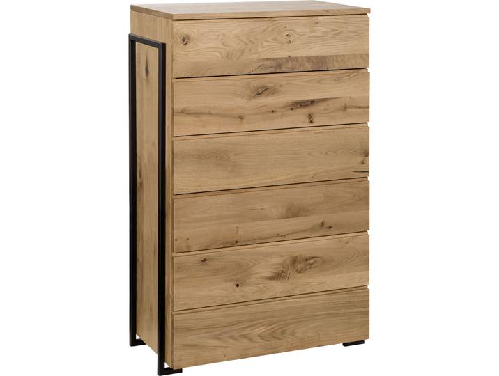 Kommode Holz Werk Natur, Schwarz Holz, Metall Massivholz B 70 H 122 cm - Kommode