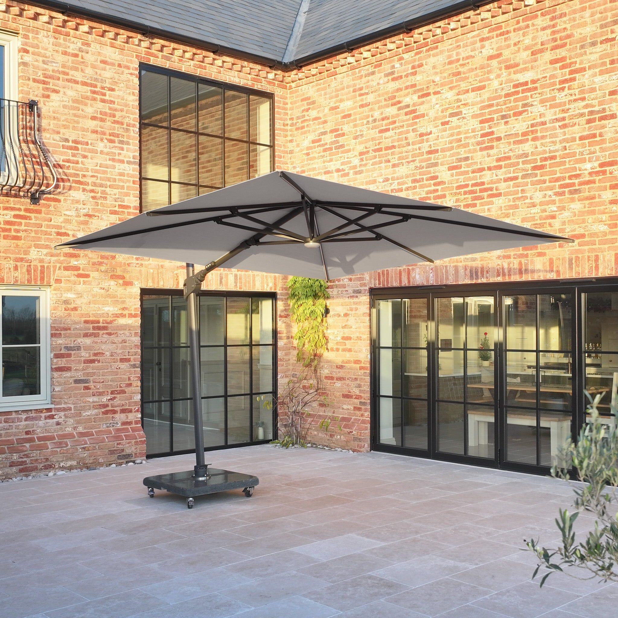 Harbour Lifestyle Volos 3m x 4m Rectangular Cantilever Parasol with LED Lighting and 120kg Granite Base in Slate