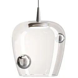 Zafferano Pendelleuchte Bilia LED 8W 3000K Durchmesser 27cm aus mundgeblasenem Borosilikatglas mit Aluminium- und Silberfinish