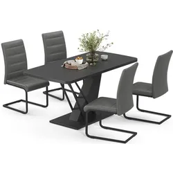 Vicco, Essgruppe, Esstisch-Set Fenaro, Schwarz, 120 x 80 cm mit 4 Esszimmerstühlen, Grau