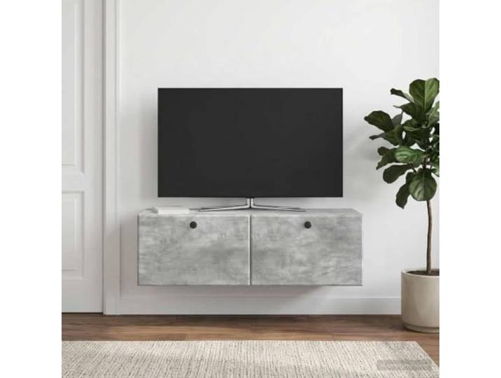 GKMBCVDFR Wandmontierter TV-Schrank 98x31x30 cm Betongrau mit 90° Türen Holzwerkstoff, schwebendes Design, 90° Pendeltüren, pflegeleichte Oberfläche, viel Stauraum für Medien und Deko