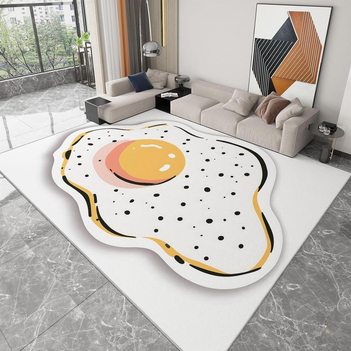 Antislip Vloerkleed Gebakken Ei Sticker - Veelkleurig - Polyester - 160 x 230 cm