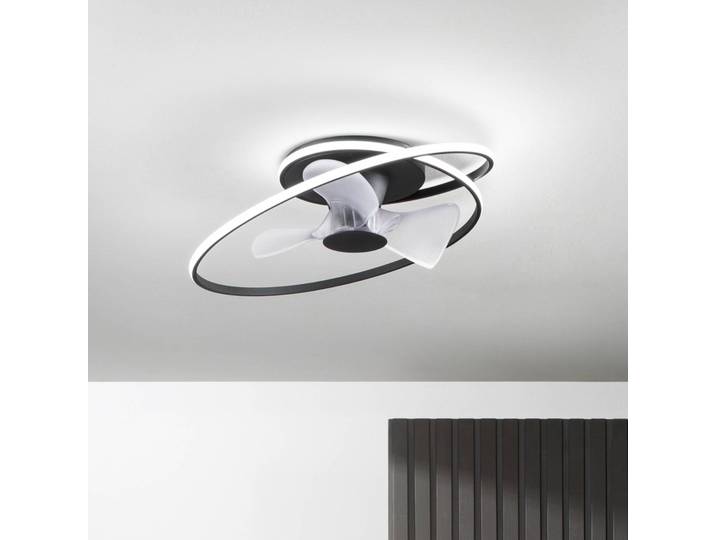 INTEC LED-Deckenventilator Storm, schwarz/weiß, Ø 77 cm CCT, leise dimmbar, schwarz, für Wohn- / Esszimmer, Metall, Modern