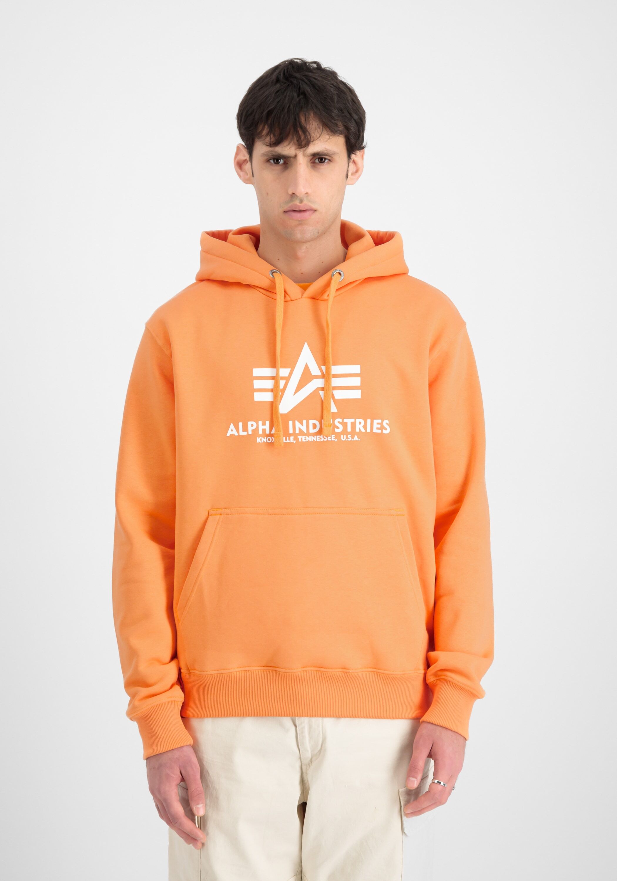 Hoodie ALPHA INDUSTRIES "Basic BL Hoodie", Herren, Gr. XS, orange (tangerine), Obermaterial: 80% Baumwolle, 20% Polyester, regular fit, Sweatshirts Hoodie tangerine XS
