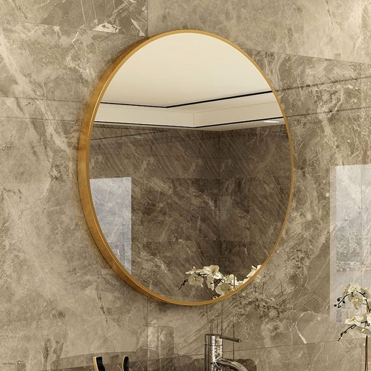 Ronde Wandspiegel Goud - Badkamerspiegel met High-Definition Glas - 20 Inch