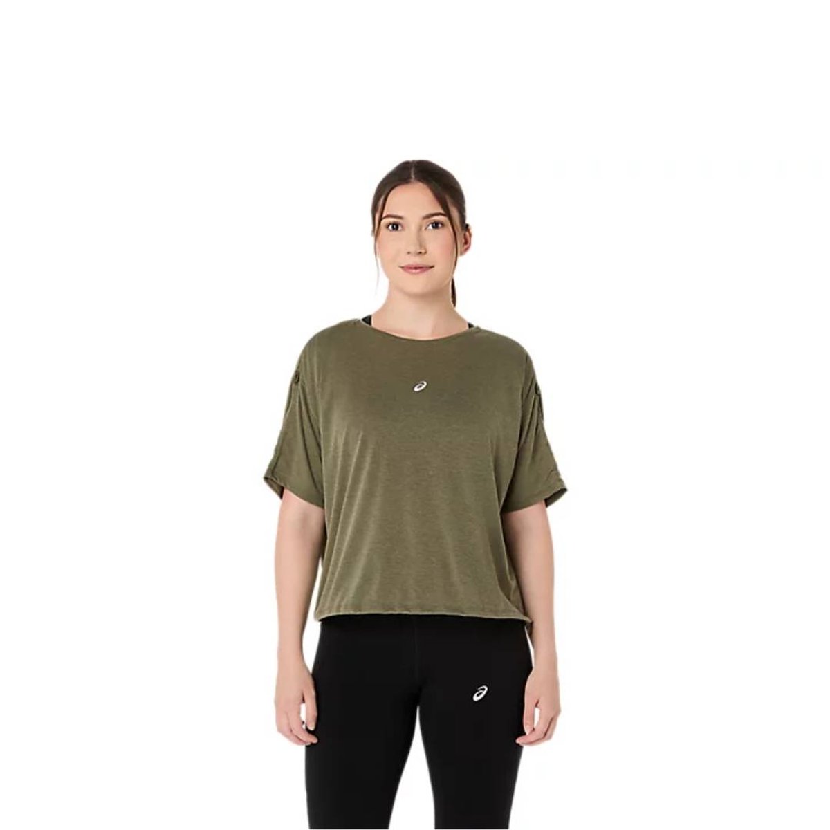 Camiseta Asics Nagino Run Top de Manga Curta Verde Feminina, Tamanho M Mulher