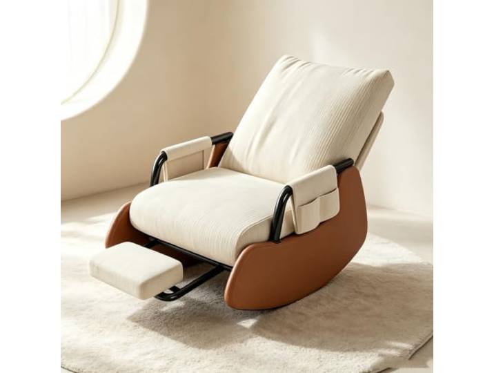Relaxsessel mit Hocker mit Ausziehbarer Fußstütze Bequemer Schaukelsessel mit 60cm breiter Sitzfläche und platzsparender Beinauflage fürs Wohnzimmer.