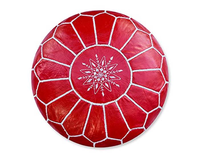 Poufs&Pillows Premium Echt Leder Pouf - Handgefertigt - Gefüllt geliefert - Ottoman, Sitzsack, Fußhocker (Rot)