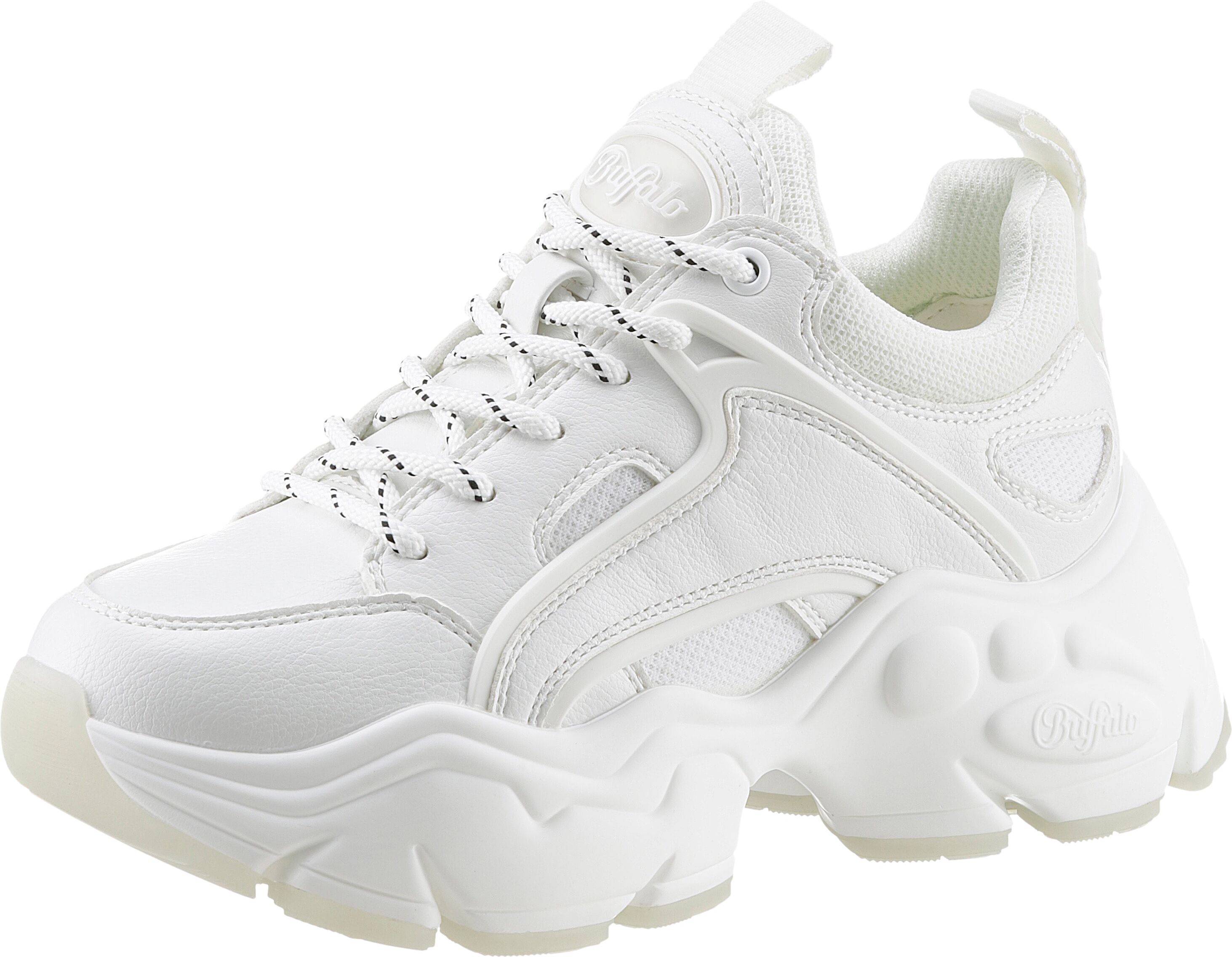 Sneaker BUFFALO "BINARY", Damen, Gr. 40, Textil, weiss (weiß), Lederimitat, Textil, Schuhe Sneaker, in monochromer Optik, Freizeitschuh, Halbschuh, Schnürschuh weiß 40, Textil