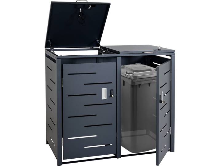 2er-Mülltonnenverkleidung HWC-E83, Mülltonnenbox Mülltonnenabdeckung, erweiterbar 103x115x63cm anthrazit, Stahl 38kg