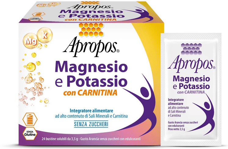 Apropos Magnesio e Potassio Con Carnitina Integratore Di Sali Minerali 24 bustine