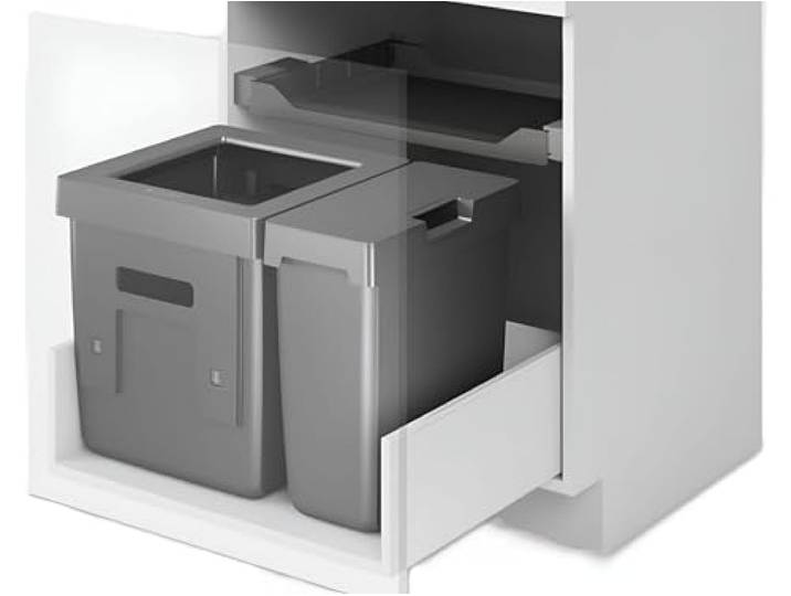 Peka Einbau-Mülltrennsystem Oeko Universal Abfalleimer Küche 2-fach für KB 600mm, Kunststoff Metall, anthrazit