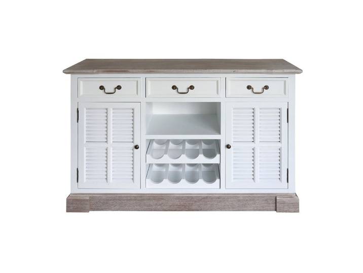 Grafelstein Kommode Sideboard BEACH HOUSE weiß braun mit Lamellentüren Kommode Hamptons Es (nein, nein)