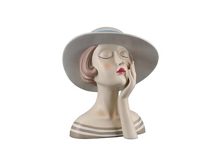 GILDE Dekofigur Frau Lady mit weißem Hut Kunstharz Creme weiß 18 cm