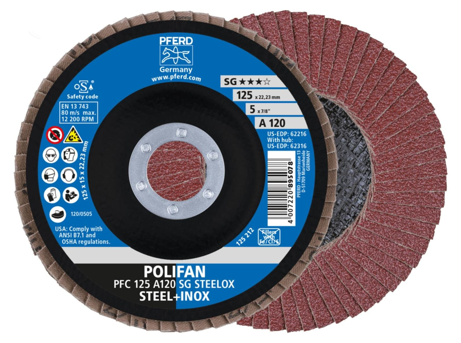 PFERD PFC 125 A 120 SG STEELOX metaalslijpschijven, 12,5 cm, 10 stuks