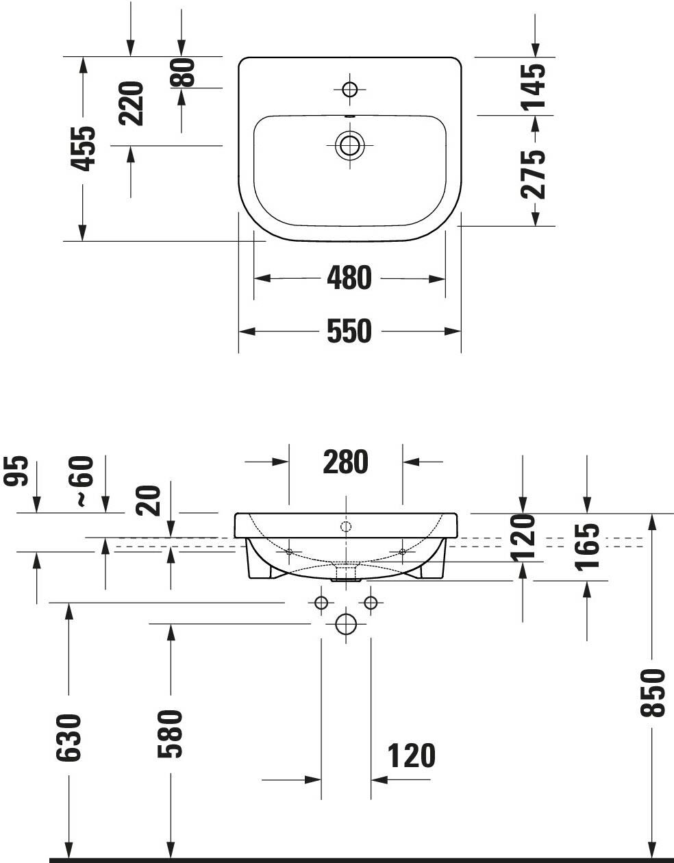 Duravit D-Code Halbeinbauwaschtisch 55 cm