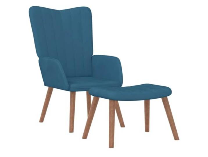 Relaxsessel mit Hocker Blau Samt Stahlrahmen, Holzbeine, Schaumstoff-Polsterung, vertikale Nähte, max. 110 kg pro Sitzplatz