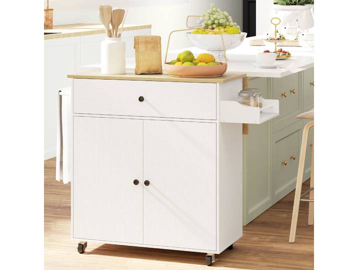 HOMCOM Desserte Cuisine Îlot Roulettes Tiroir Étagère Réglable