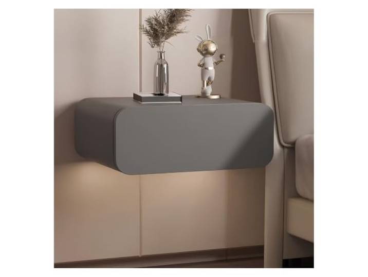 PQPQLI Schwebender Nachttisch Mit Schubladen Und Massivholzrahmen Wandmontierter, Schwebender Nachtkommode Aus Leder, Modern Nachtschrank, Keine Montage Erforderlich(Dark gray,50x40x20cm)